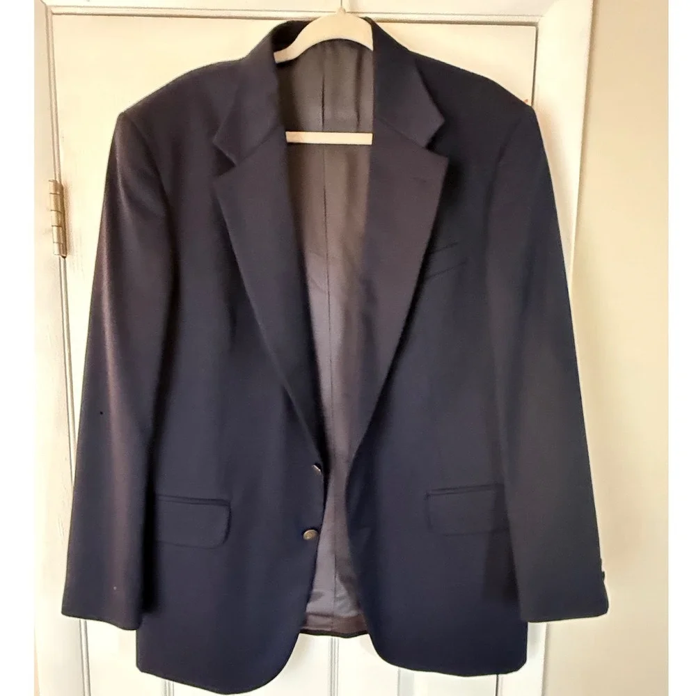 Oscar de la Renta Mens Navy Blue Blazer Sport Coat Gold‎ Tone Buttons *hole****